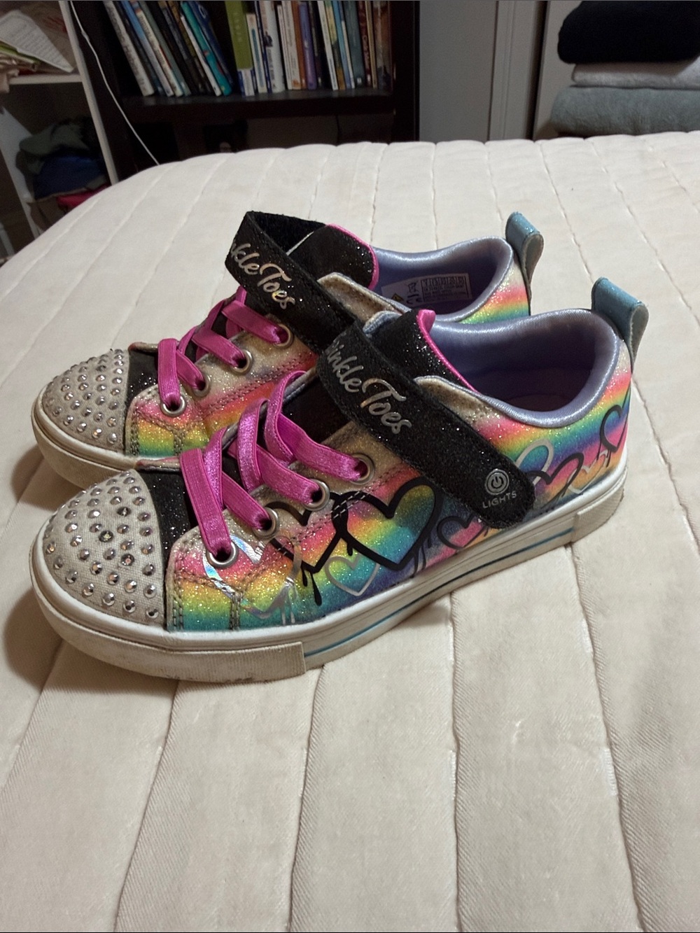 Skechers Rainbow Heart Light-Up Sneakers with Pink Laces